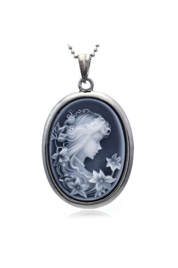 Antique ST Gray Designer Cameo Necklace Pendant Jewelry