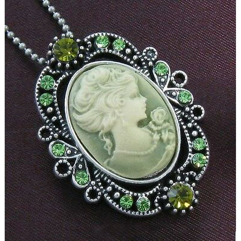 Green cheap cameo necklace