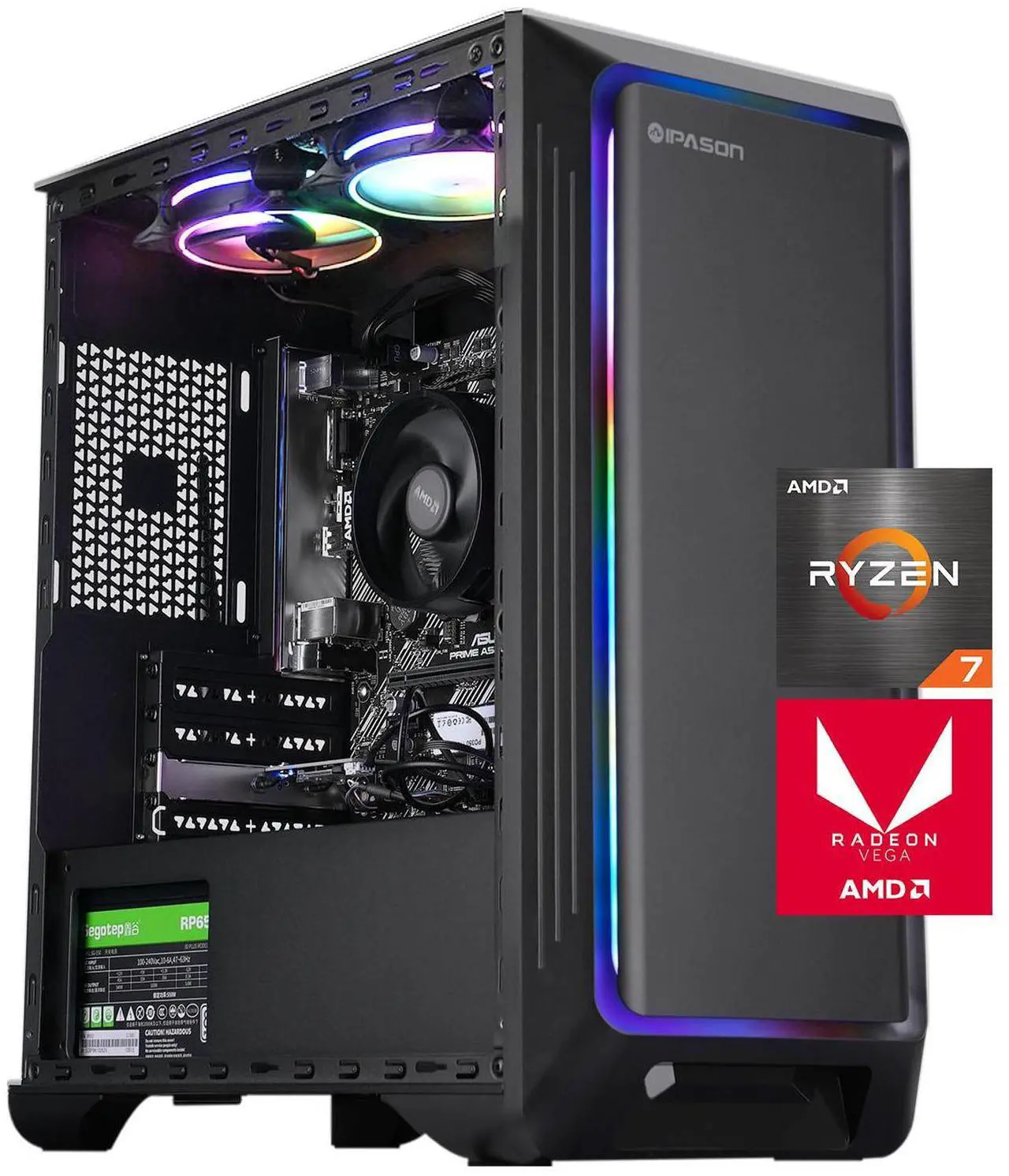 IPASON Gaming Desktop PC, AMD Ryzen 5 5600G, 16GB DDR4 3200MHz, 1TB NVMe SSD, Windows 11 Home, 550W PSU, Built-in WiFi, Performance Gaming Computer Tower