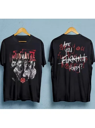 90s Mudvayne Tシャツ Vintage Mudvayne Red Skulls Black Short Sleeve T Shirt Mens
