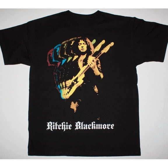 VTG Ritchie Blackmore Rainbow T-shirt Black Short Sleeve All Sizes JM352