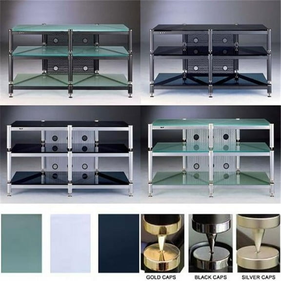 VTI Manufacturing  5 Silver Capspike Silver Poles3 Clear Glass Shelves Stand - Silver