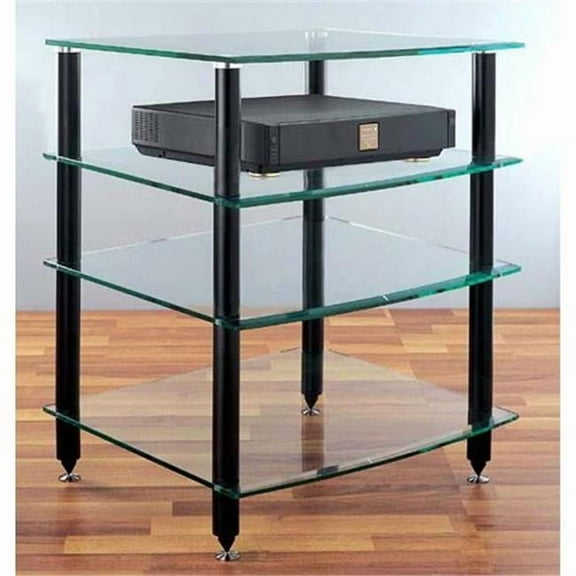 VTI Manufacturing AGR404B 4 Black Poles 4 Glass Shelves AV Stand