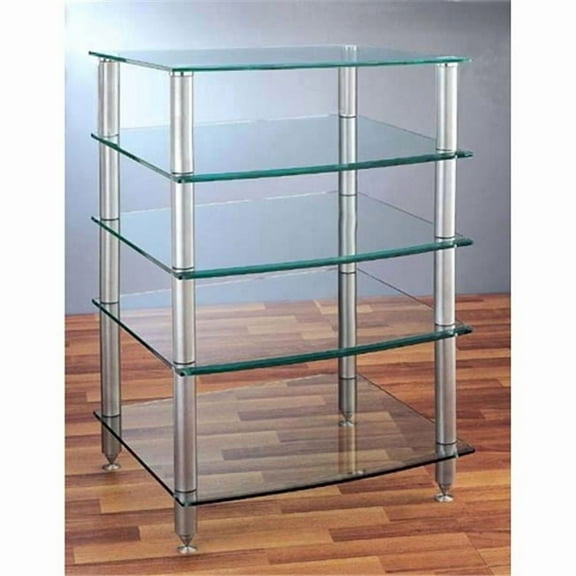 VTI Manufacturing AGR405S 4 Silver Poles 5 Glass Shelves AV Stand