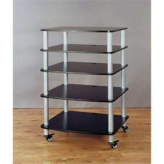 VTI Manufacturing AR405SB 4 Silver Poles 5 Black Shelves With Caster AV Stand