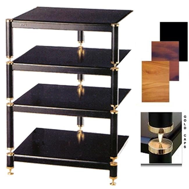 Gold and Black 4-Shelf Cherry Wood Audio Rack