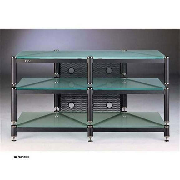 VTI Manufacturing BLG503BF 5 Black Capspike Black Poles3 Frosted Glass Shelves Stand