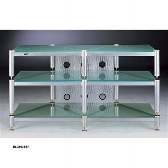 VTI Manufacturing BLG503SF 5 Silver Capspike Black Poles3 Frosted Glass Shelves Stand