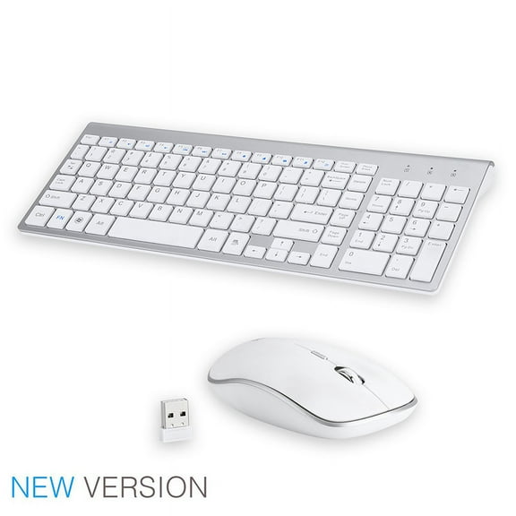 VTIN 2.4G Wireless Keyboard and Mouse Kit, Ergonomic, Mini Multimedia Ultra Slim Full-Size Keyboard Mouse Combo Set, Adjustable DPI Computer Mouse for Laptop, PC