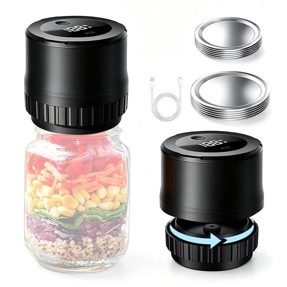 VTIN 2-in-1 Electric Mason Jar Vacuum Sealer, Portable Cordless Food Preservation Sealer for Jars, Bags & Containers, Extends Freshness 10X, for Jams Pickles Coffee Dry Goods, Home & Outdoor Use