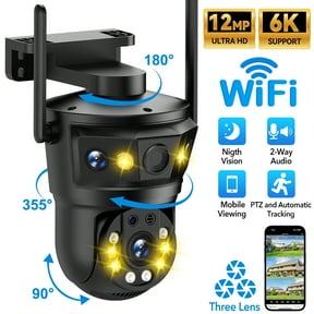 VTIN 12MP 6K Outdoor WiFi IP Camera - Three Lens 360, 16X Zoom, AI Motion Tracking PTZ, Color Night Vision, IP66 Waterproof Security Camera