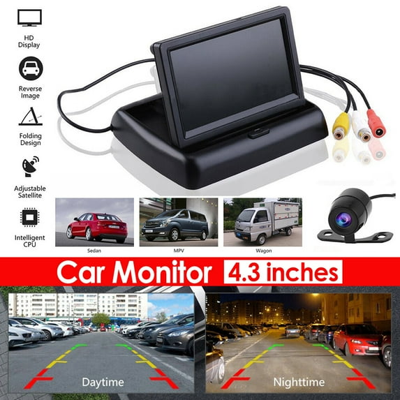 PEPWELL 140° Wide Angle HD Car Backup Camera with 4.3"/5" Foldable TFT LCD Monitor - Parking Safety Kit, Auto-Adjust Image, Video Parking System for Car Van Bus Truck