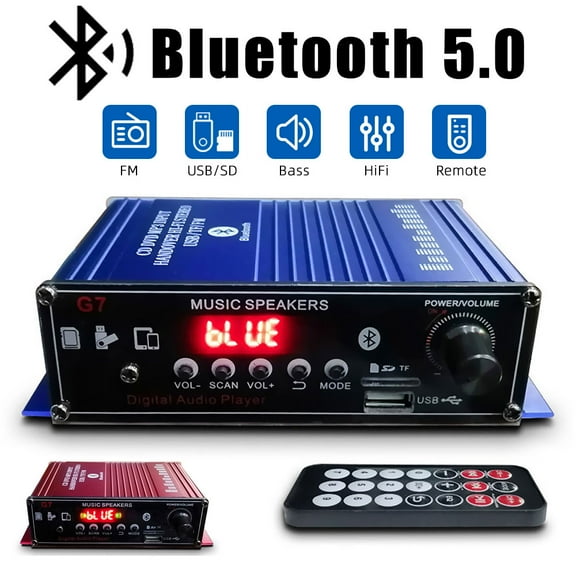 VTIN 400W Bluetooth 5.0 Digital Power Amplifier - HiFi Stereo 2-Channel, FM Radio (87.5-108MHz), Dual Mic Inputs (Karaoke), Multi-Mode (TF/USB/MP3), Remote Control & Tone Adjustment