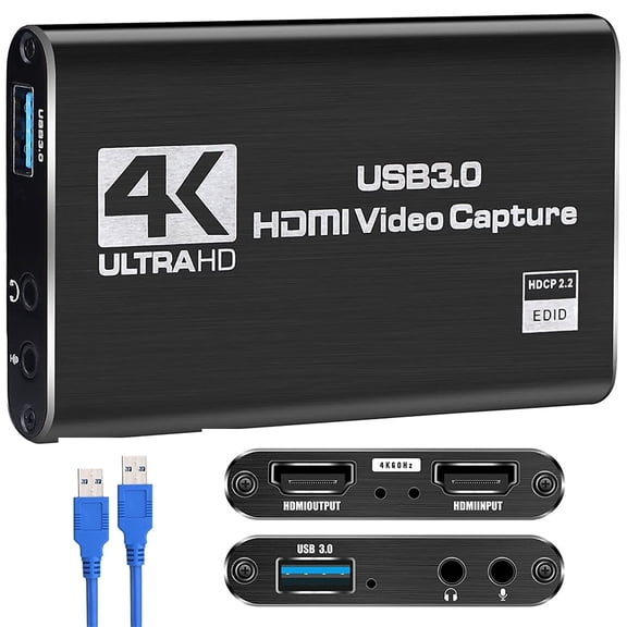 VTIN 4K HDMI Video Capture Card HDMI to USB 3.0, 1080P 60FPS Low-Latency Capture, HDMI Loop-Out, 3.5mm Mic Input, Plug & Play for Streaming PS5 PS4 Xbox Switch Camera PC Mac