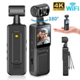 thumbnail image 1 of VTIN 4K WiFi Body Camera with 180° Rotatable Lens, 1.31" Screen, Full-Color Night Vision, External Lavalier Microphone, Mini Portable Pocket Video Camera for Sports Vlog Law Enforcement Travel, 1 of 14