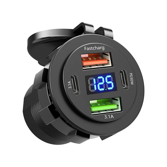 VTIN 83W 4-Port USB Car Charger Socket, Dual PD3.0 & QC3.0 Fast Charging, LED Voltmeter Battery Monitor, Dustproof 12V/24V Power Outlet with Overload Protection for Car RV Boat Truck