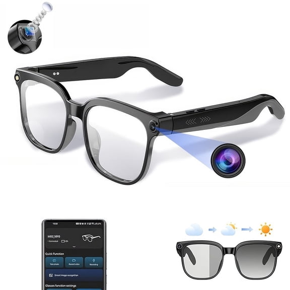 VTIN AI Smart Glasses with Camera, 4K 800W HD Video Recording Glasses with Audio, Bluetooth Sunglassess with Camera, Real-Time Translation, Voice Assistant, Object Recognition, Hands-Free Music Calls