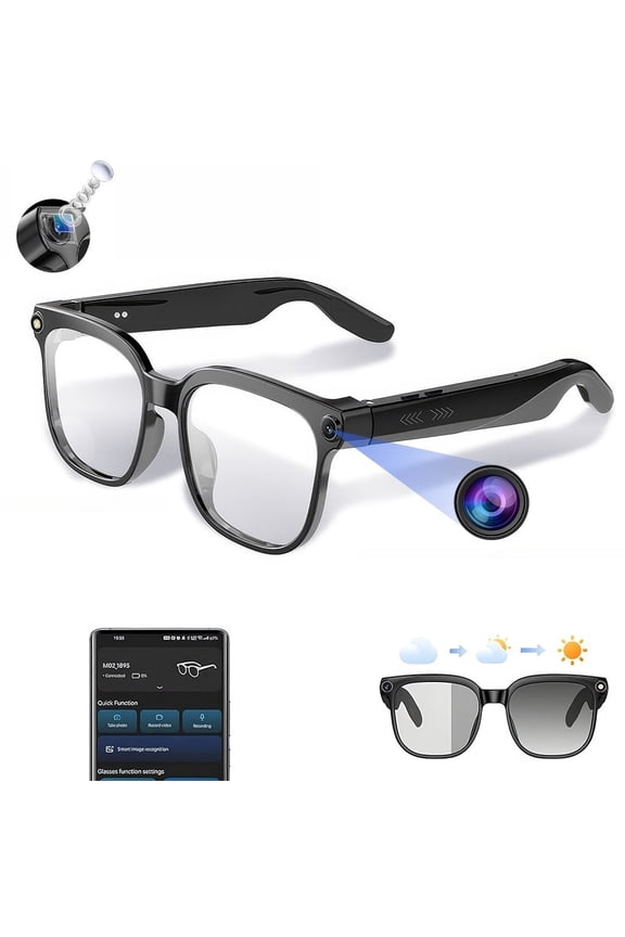 AI Smart Glasses with Camera, 4K 800W HD Video Recording Glasses with Audio, Bluetooth Sunglassess with Camera, Real-Time Translation, Voice Assistant, Object Recognition, Hands-Free Music Calls