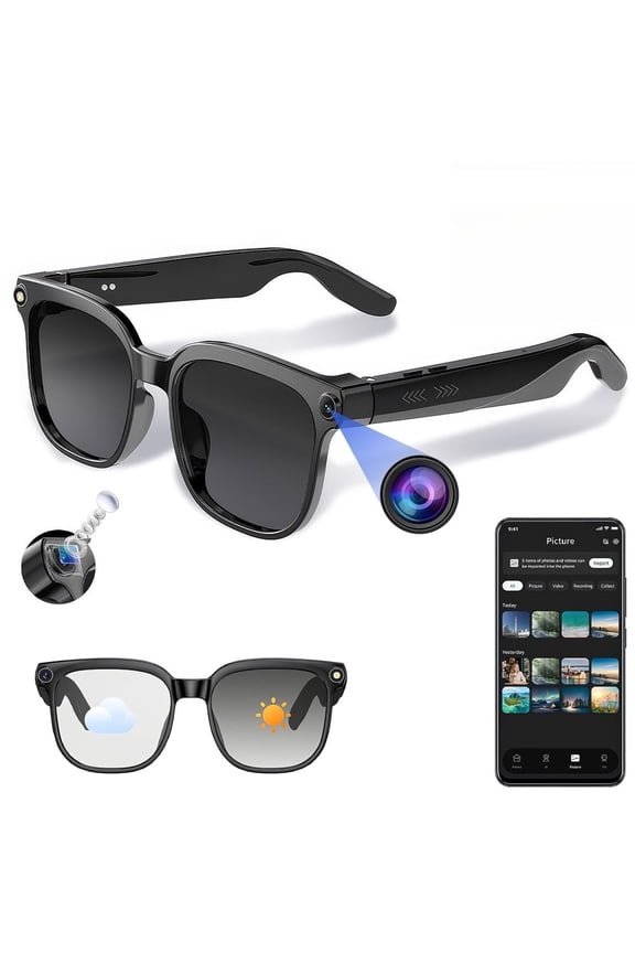 AI Smart Glasses with Camera, 4K 800W HD Video Recording Glasses with Audio, Bluetooth Sunglassess with Camera, Real-Time Translation, Voice Assistant, Object Recognition, Hands-Free Music Calls