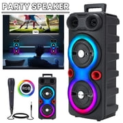 VTIN Bluetooth 5.2 Portable Party Speaker - 2x6.5" Heavy Bass, RGB Disco Lights, TWS Stereo, Karaoke Machine with Mic, FM Radio/USB/TF for Outdoor Beach Camping & Home Gatherings