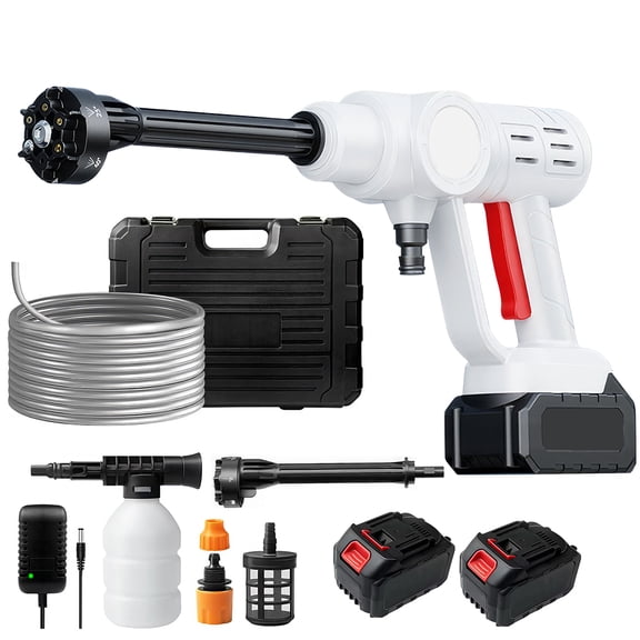 VTIN Cordless 990PSI High Pressure Washer - 2×21V 6.0Ah Batteries, 6-in-1 Nozzle, Foam Pot & Long Hose, 775 Motor for Car, Home Cleaning & Garden Watering