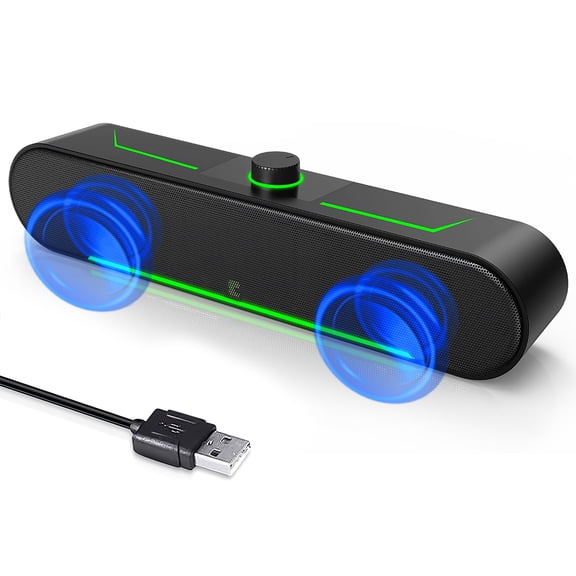 VTIN Dual 2'' Bluetooth 5.3 Computer Speakers, HiFi Stereo Sound, Breathing LED, Top Volume Knob, USB-Powered Wired Soundbar for PC, Desktop, Laptop & Monitor
