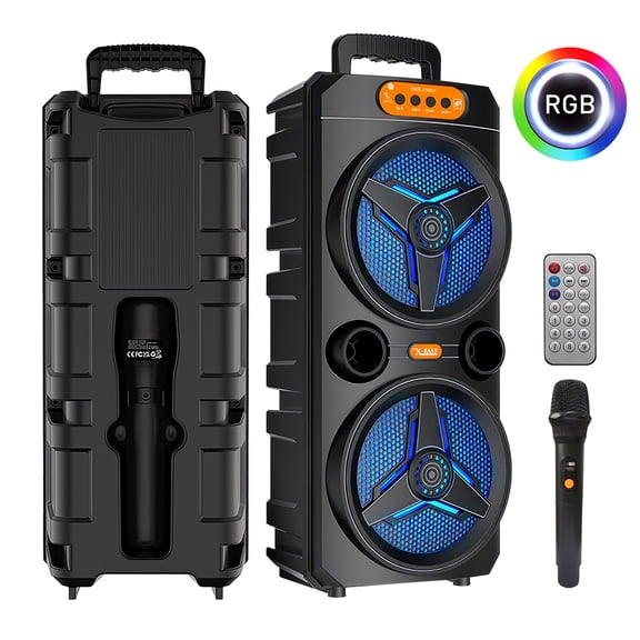 VTIN Dual 6.5" Portable Bluetooth Party Speaker, 2000W Peak Power, Wireless Karaoke Mic, Bluetooth 5.3, TWS Stereo, FM Radio for House Parties & BBQs
