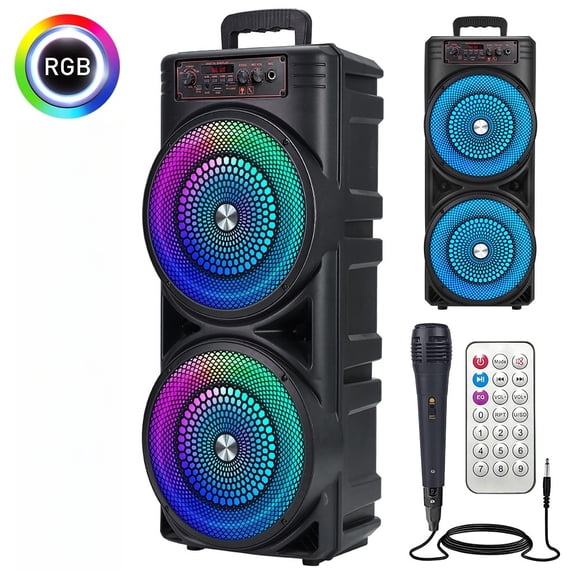 VTIN Dual 8.5" Bluetooth Party Speaker with 1000W Peak Power - RGB Lights, 3000mAh Rechargeable, TWS Stereo, Wired Mic & Remote, Portable Heavy Bass Subwoofer for Karaoke Camping Parties
