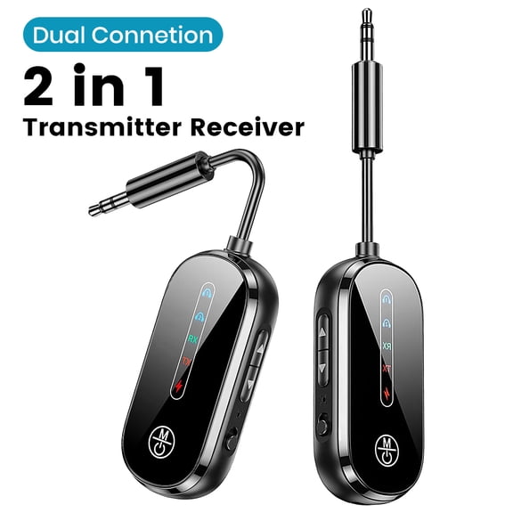 VTIN Dual Link Bluetooth 5.4 2-in-1 Transmitter Receiver - Airplane Travel Essentials, Dual Pairing 35Ft Range 18H Battery, AUX Wireless Audio Adapter for TV/Car Stereo/Gym