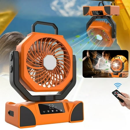 VTIN Portable Tent Ceiling Fan with LED Light - 20000mAh Rechargeable, 5-Speed 270° Rotation, Remote Control (32.81ft), Hook, Power Bank, for Camping/Outdoor Activities