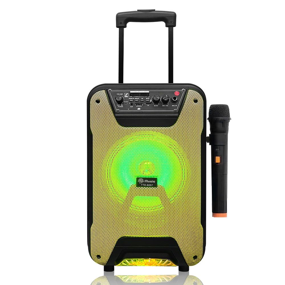 VTIN Portable Trolley Bluetooth Speaker 8" Subwoofer - 2" Tweeter, Wireless Voice Changer Mic, TWS Connection, Party LED Lights, PA System Design, for Karaoke/Parties/Outdoor/Indoor Use