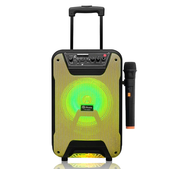 VTIN Portable Trolley Bluetooth Speaker 8" Subwoofer - 2" Tweeter, Wireless Voice Changer Mic, TWS Connection, Party LED Lights, PA System Design, for Karaoke/Parties/Outdoor/Indoor Use