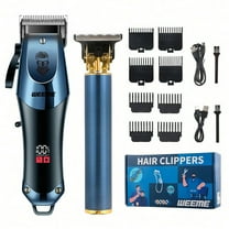 VTIN Rechargeable 2-Piece Hair Clipper Set - Cordless Men's Grooming Kit, LED Battery Display, 8 Guide Combs, Washable, 150/90min Use for Home/Professional Barber Styling