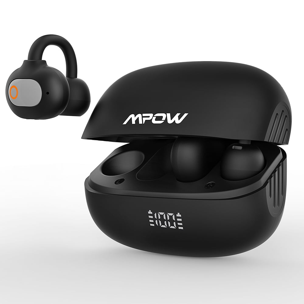 VTIN S75 Bluetooth 5.4 Ear Clip Headphones - Black Digital Display, Touch-Free Control, 6H/24H Battery, Dual Master Earbuds Semi-In-Ear with Instant Pairing & Type-C Charging