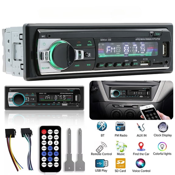VTIN Single DIN Bluetooth 5.0 Car Stereo - Voice Control, APP Control & Car Locator, 2.1A Fast Charge, FM Radio, 7-Color LCD for 12V Cars (Supports MP3/SD/AUX)