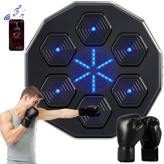 VTIN Smart Music Boxing Machine with Black Thickened 12oz Adult Gloves - Bluetooth Speaker, Beat Sync, PU Foam Pad for Home Fitness & Stress Relief