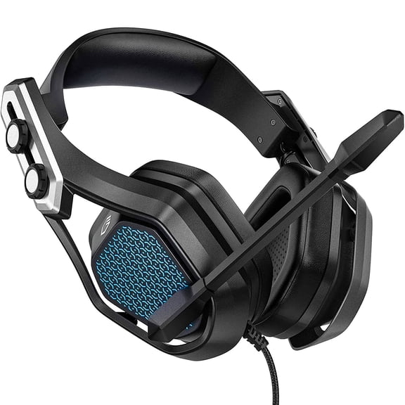 VTIN Wired Gaming Headset with Noise Canceling Mic, 3D Surround Sound, Memory Foam Earpads, Blue LED Light, Compatible with PS5 PS4 Xbox One PC Mac Laptop Mobile