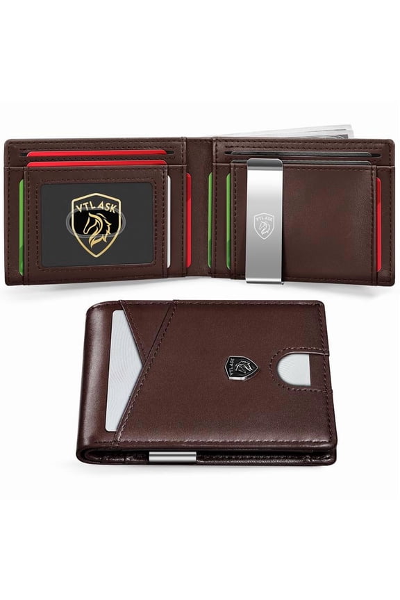 VTLASK Men's Ultra-thin RFID Anti-theft Leather Wallet with 11 Card Slots & Large Capacity Green Travel Wallet for  wallet men green card holders travel chocolate purse     wallet mens wallet wallet