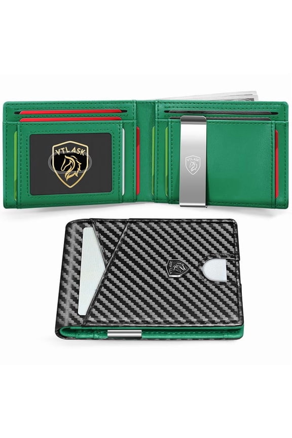 VTLASK Men's Ultra-thin RFID Anti-theft Leather Wallet with 11 Card Slots & Large Capacity Green Travel Wallet for wallet men green card holders travel chocolate purse wallet mens wallet wallet