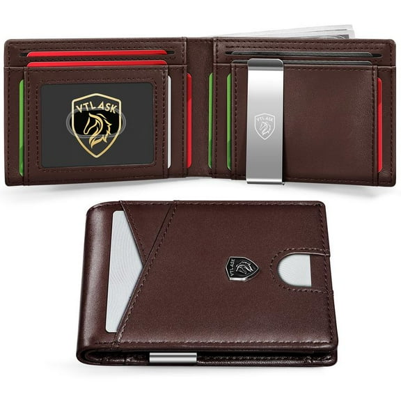 VTLASK Men's Ultra-thin RFID Anti-theft Leather Wallet with 11 Card Slots & Large Capacity Green Travel Wallet for  wallet men green card holders travel chocolate purse     wallet mens wallet wallet