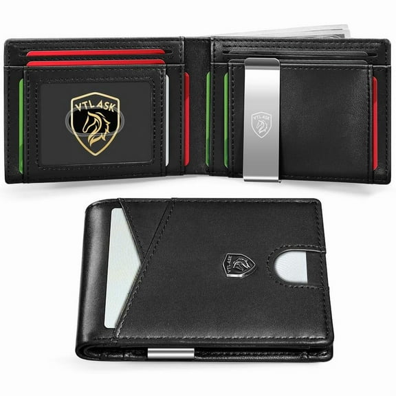 VTLASK Men's Ultra-thin RFID Anti-theft Leather Wallet with 11 Card Slots & Large Capacity Green Travel Wallet for  wallet men green card holders travel chocolate purse     wallet mens wallet wallet