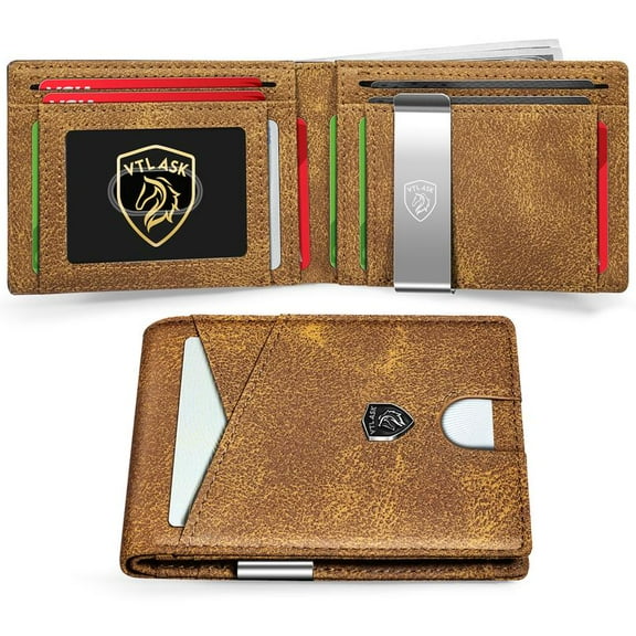 VTLASK Men's Ultra-thin RFID Anti-theft Leather Wallet with 11 Card Slots & Large Capacity Green Travel Wallet for  wallet men green card holders travel chocolate purse     wallet mens wallet wallet
