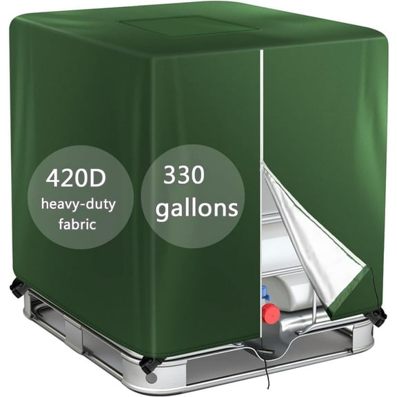 VTMGA IBC Tote Cover 330 Gallon Water Tank Protection Cover Zipper 420D Heavy Waterproof Sunscreen Material 1000L Outdoor Garden Water Tank Cover Green