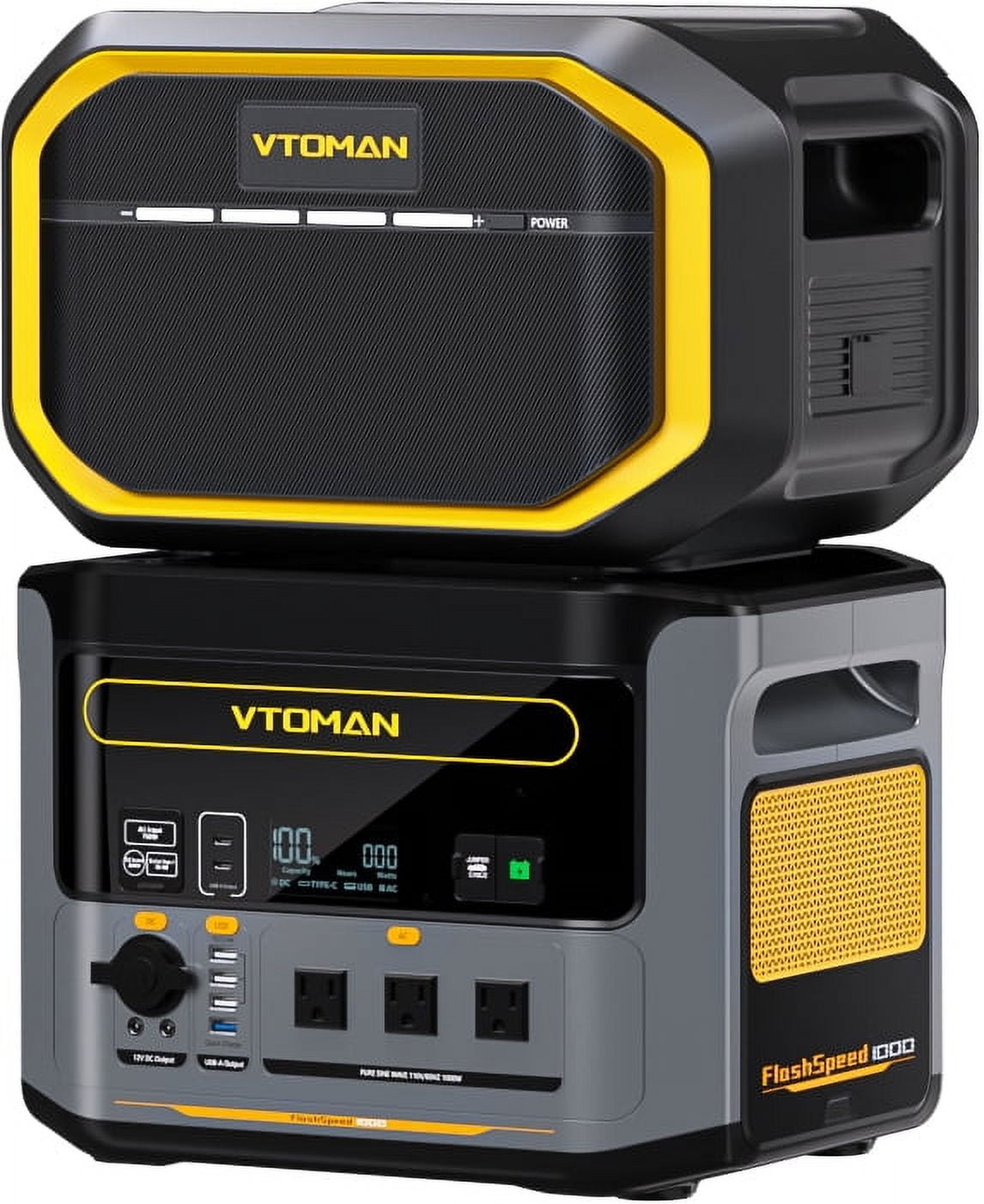 VTOMAN 1000W Portable Power Station with Extra Battery, 2376Wh UPS LiFePO4 Battery, Full Charge in 70MIN, 14 Output Ports for Jump Starter, Road Trip, Camping, Home Backup Power, Outage