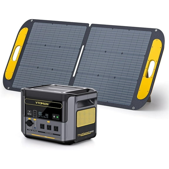 VTOMAN FlashSpeed 1000 Portable Power Station with 110W Solar Panel, LiFePO4 Solar Generator 1000W(Peak 2000W) 14 Output Ports for Vehicle Jump Start Emergency Road Trip Camping (2 Separate Packages)