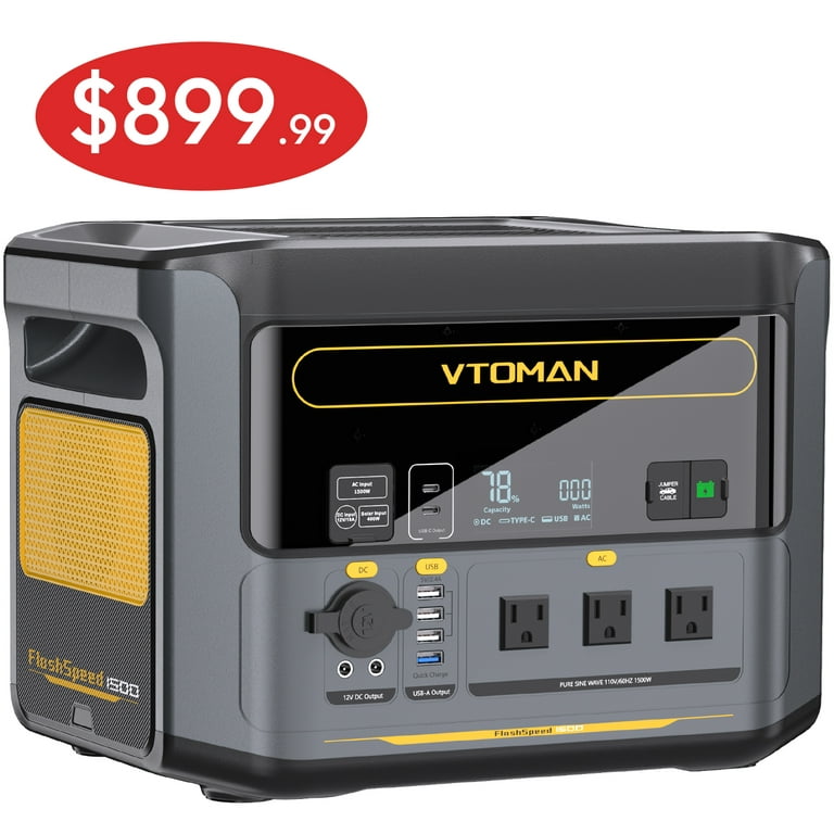 VTOMAN FlashSpeed 1500 Portable Power Station 1548Wh, Recharge 0-100% Within 1H, LiFePO4 (LFP) Battery Powered Solar Generator