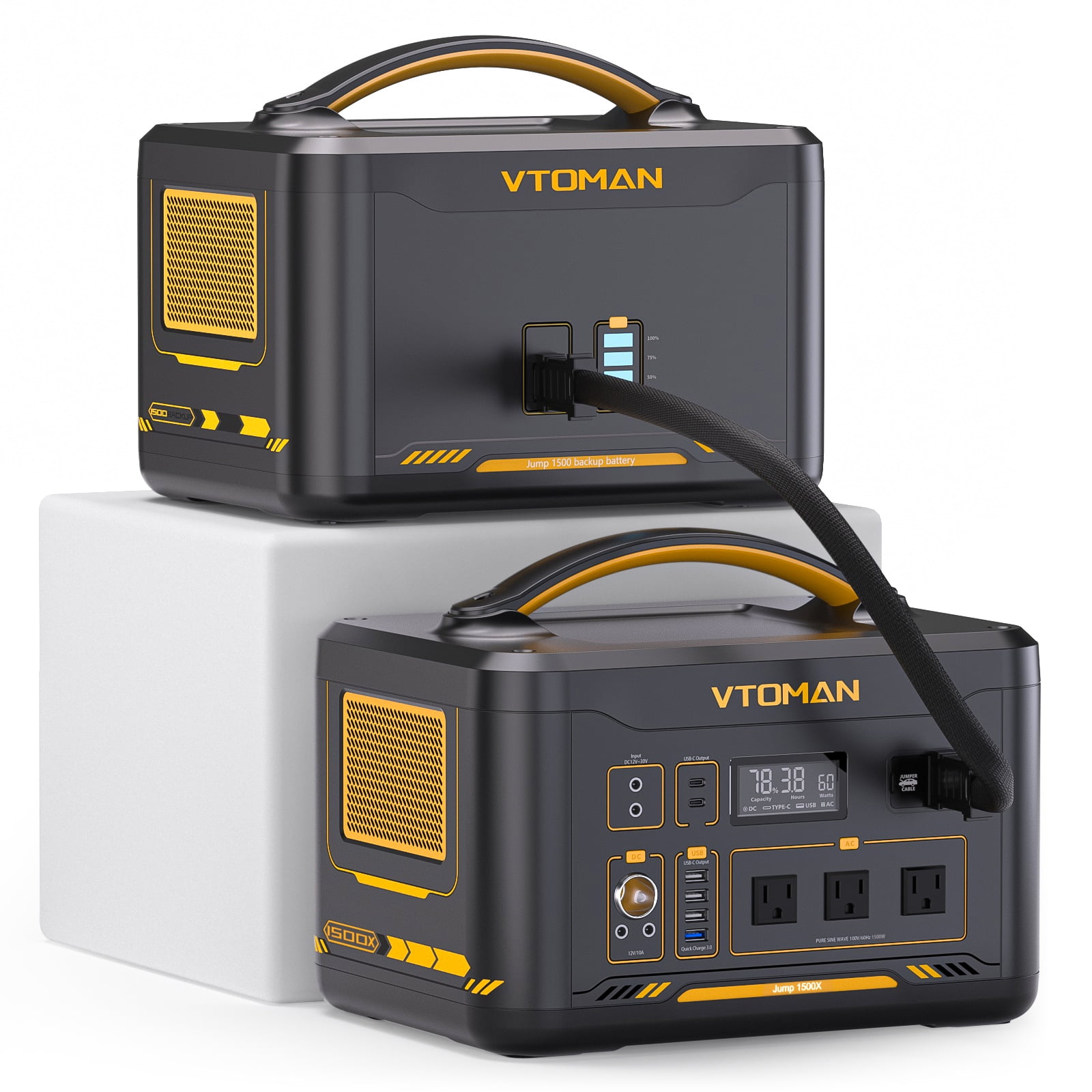 VTOMAN Jump 1500X Portable Power Station 1500W with Extra Battery, 2376Wh  LiFePO4 Battery Generator with 110V/1500W AC Outlets, 100W USB Port