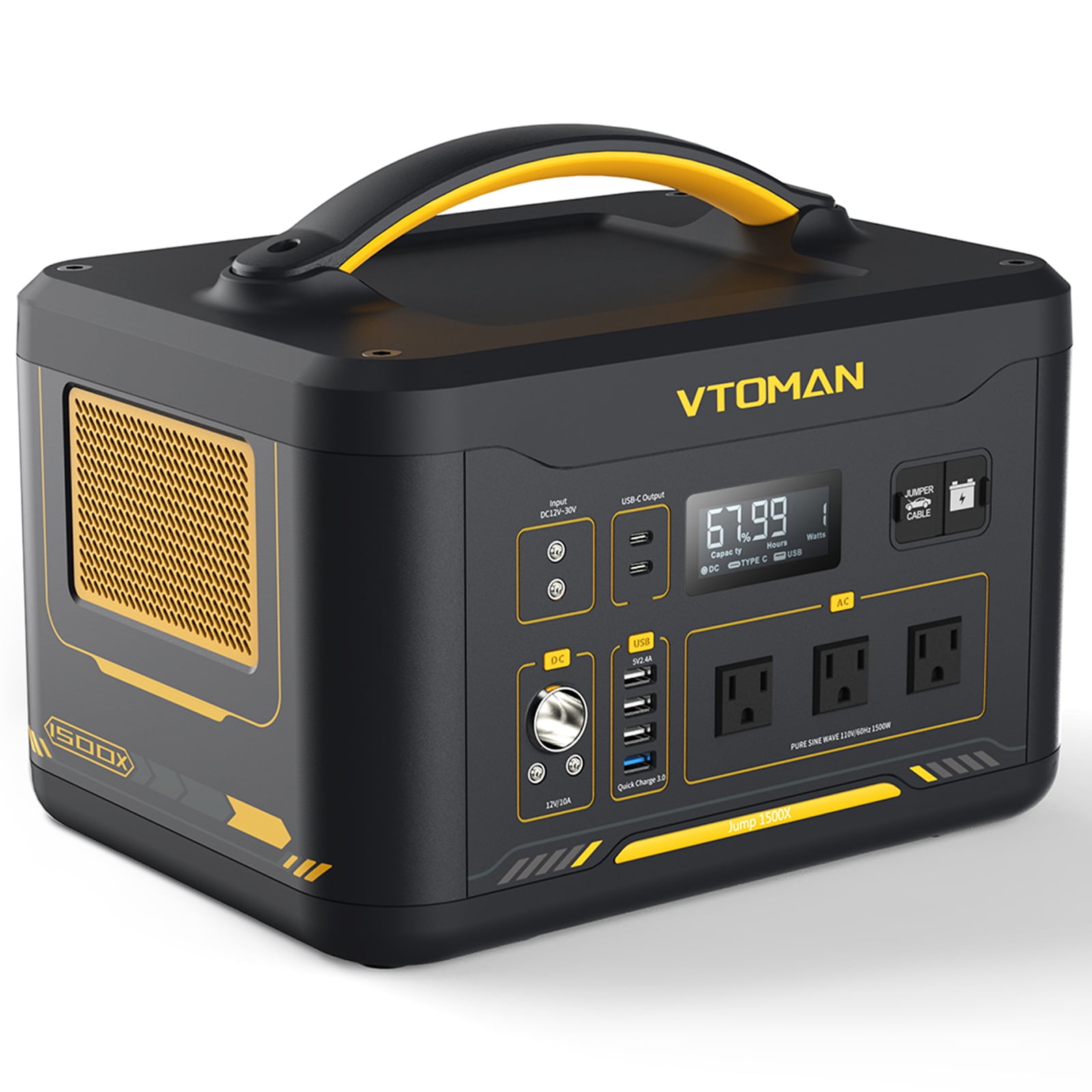 Portable Power Station 1228Wh/1500W, VDL HS1500 LiFePO4 Solar Generator  Fully Charged 2 Hours, 6x110V Pure Sinewave AC Outlets Backup Battery Power