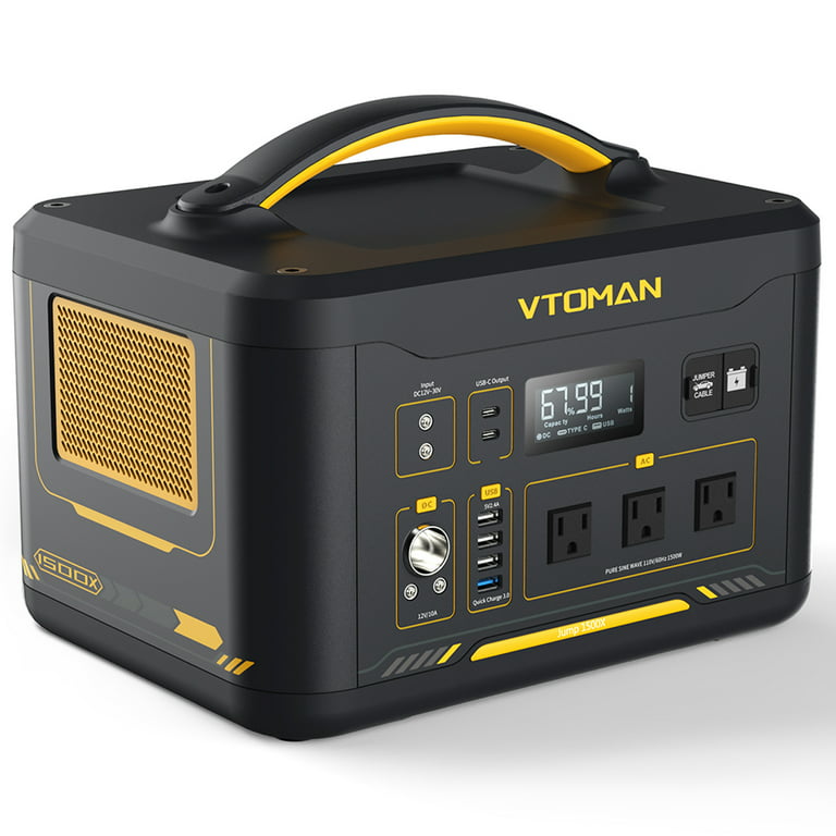 VTOMAN Jump 1500X Portable Power Station 1500W,Solar Generator,828Wh  LiFePO4 with 110V/1500W AC Outlets for Camping & Home Blackout Backup,RV 