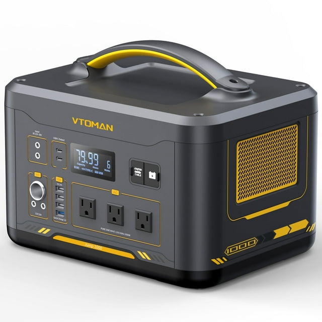 VTOMAN Portable Power Station 1000W Jump 1000 ,Solar Generator 1408Wh LiFePO4 Battery with 110V/1000W AC Outlets for Camping & Home Backup,RV